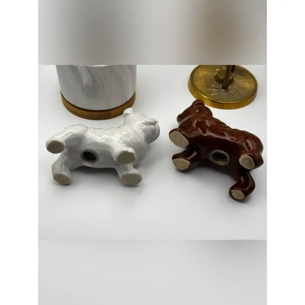 Ceramic Bulldog Salt & Pepper Shaker Set Brown & White Dog Kitchen Decor